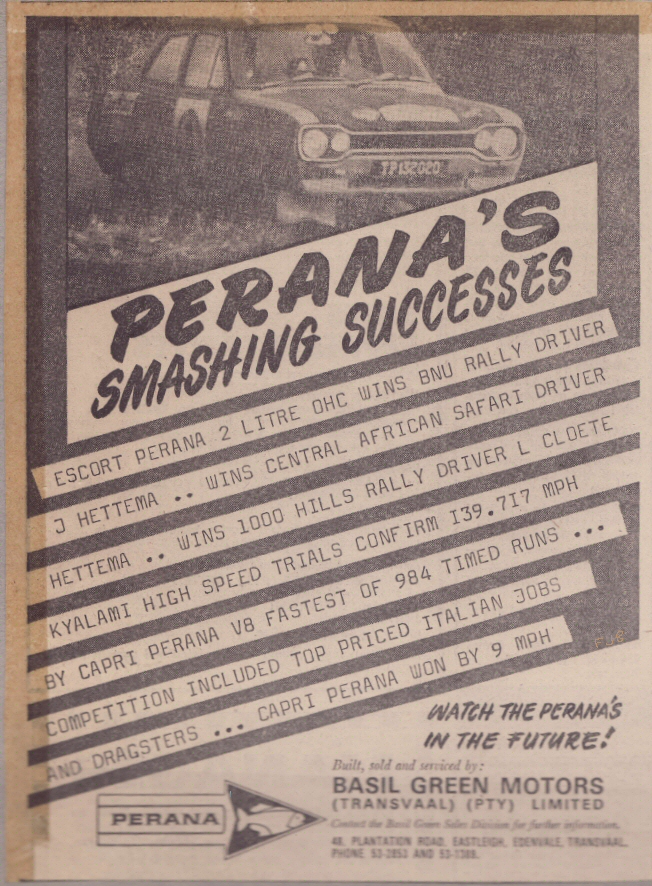 BG Motors Advert - Escort Perana Rally and Capri Perana 139MPH